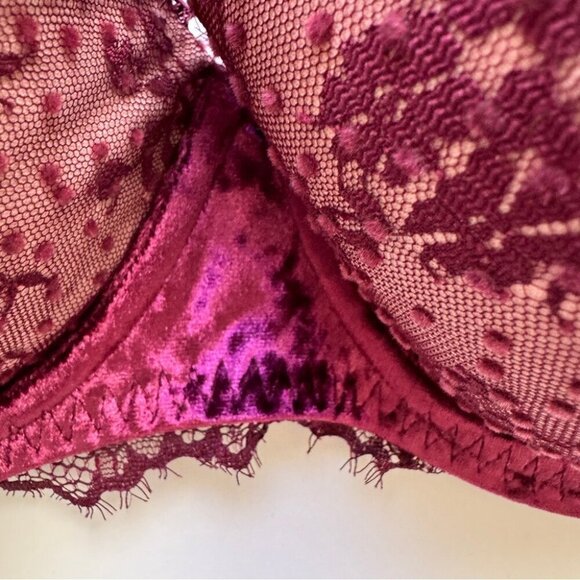 Victoria's Secret Dream Angels Lined Demi Lace Crushed Velvet Purple Sz 36DDD - Picture 13 of 14